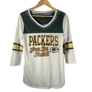 Green Bay Packers NFL White Green Burnout TShirt 3/4 SLV Large Lightweight NWT